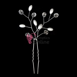 Ac metalic pentru par ACM010AA Argintiu cu perlute elegante si cristale